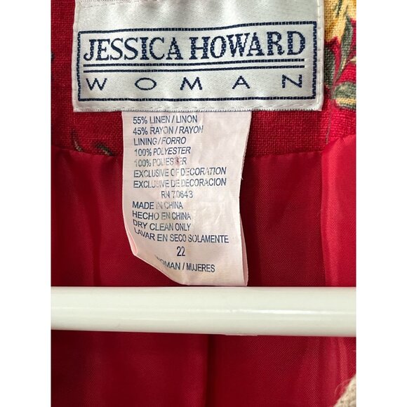 Jessica Howard Woman Red Floral Linen Blend Short Sleeve Jacket Size 22 - Picture 5 of 6